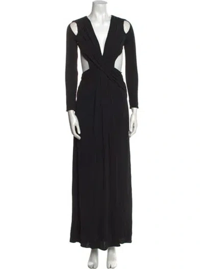 Pre-owned Philipp Plein V-neck Long Dress In Black
