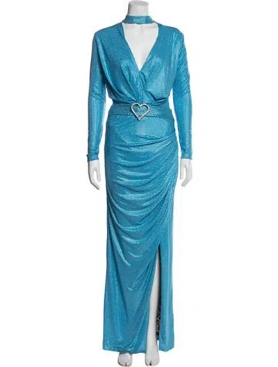 Pre-owned Philipp Plein V-neck Long Dress In Blue