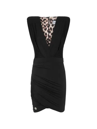 Philipp Plein V-neck Mini Dress In Black