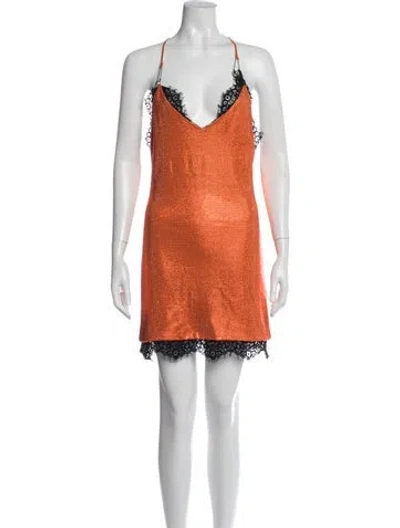 Pre-owned Philipp Plein V-neck Mini Dress In Black/orange