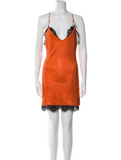 Pre-owned Philipp Plein V-neck Mini Dress In Orange