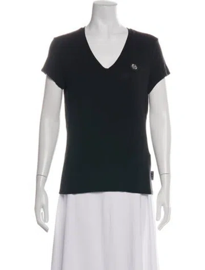 Pre-owned Philipp Plein V-neck Short Sleeve T-shirt In Black