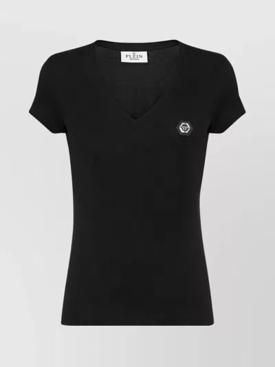 Philipp Plein V-neckline Short Sleeves Plain Design In Black