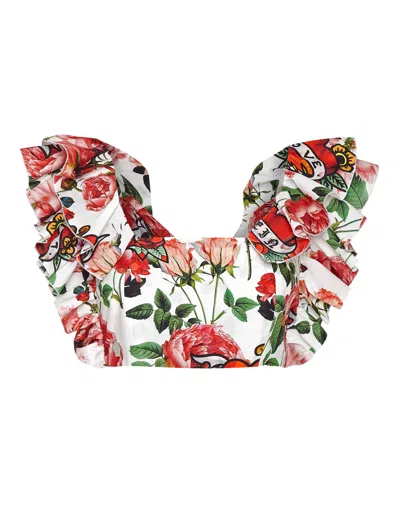 Philipp Plein Volant Cropped Top Love In Multi
