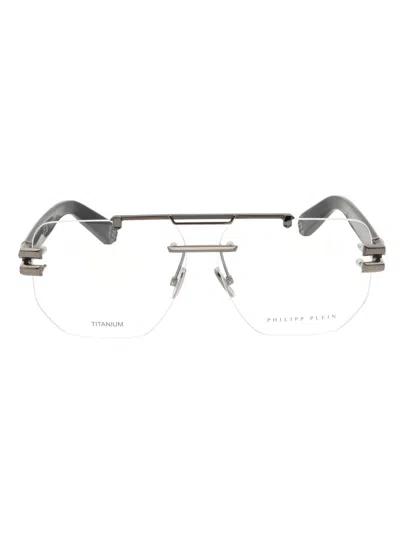 Philipp Plein Vpp087m Eyeglasses In Shiny Gunmetal/clear Demo Lens