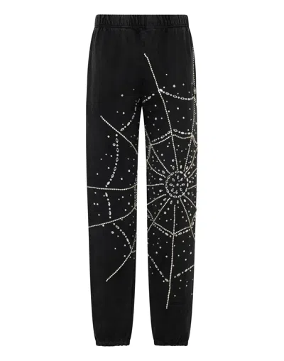 Philipp Plein Washed Joggers Spiderweb Strass In Black