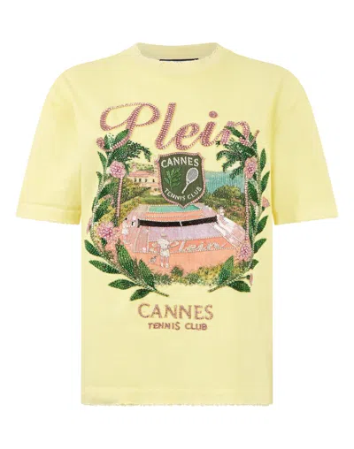 Philipp Plein Washed Man Fit T-shirt Cannes Tennis Club In Multi