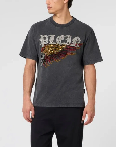 Philipp Plein Washed Round Neck T-shirt Eagle Skull Skull Men In Black