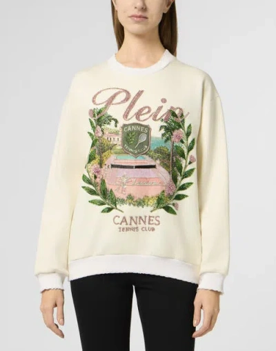 Philipp Plein Washed Sweatshirt Cannes Tennis Club Women In White