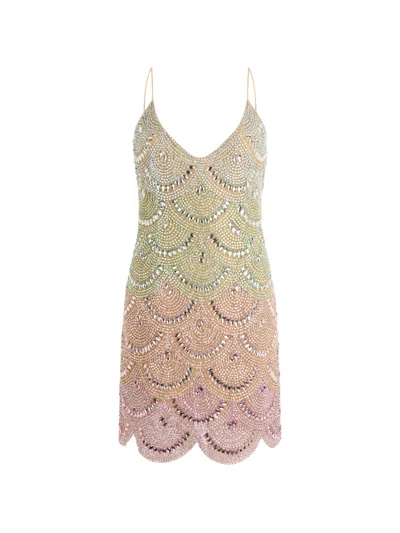 Philipp Plein Waves Multicolour Mini Dress In Gold