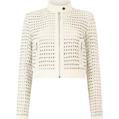 Philipp Plein Weaved Leather Fitted Jacket Women In White