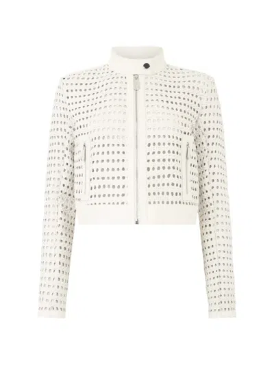 Philipp Plein Weaved Leather Fitted Jacket In White