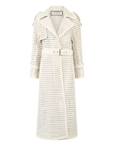 Philipp Plein Weaved Leather Trench Coat In Brown