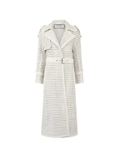 Philipp Plein Weaved Leather Trench Coat In White