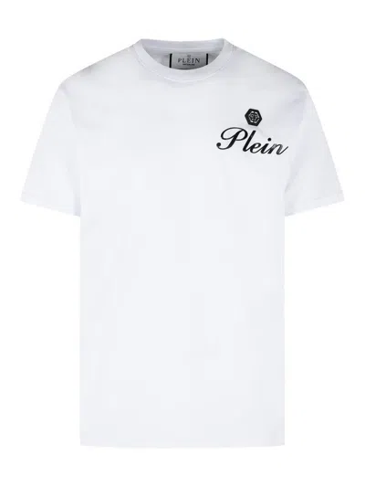 Philipp Plein Round Neck T-shirt Embossed Signature Men In White