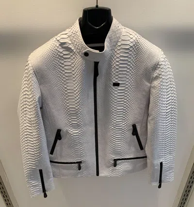 Pre-owned Philipp Plein White Genuine Python Skin Men's Exotic Leather Moto Jacket