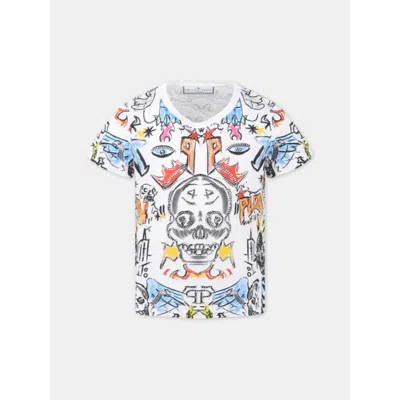 Philipp Plein Kids' White Graphic Print T-shirt