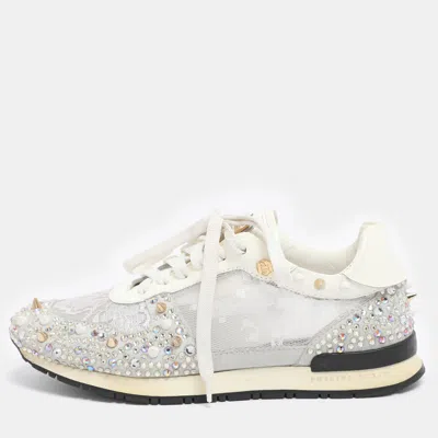 Pre-owned Philipp Plein White Lace And Leather Sanna Embellished Low Top Sneakers Size 36.5