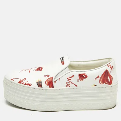 Philipp Plein White Leather Slip On Platform Sneakers