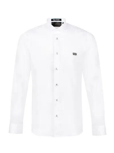 Philipp Plein White Skull&bones Long-sleeve Cotton Shirt For Men