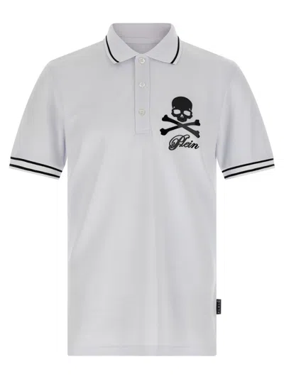 Philipp Plein White Skull & Bones Polo Shirt In Gray