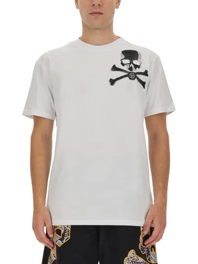 PHILIPP PLEIN WHITE T-SHIRT WITH SKULL