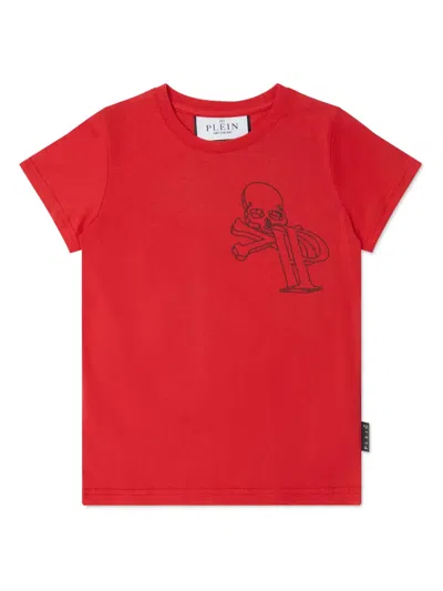 Philipp Plein Kids' Wire Frame Cotton T-shirt In Red