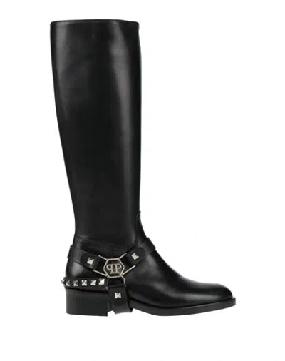 Philipp Plein Woman Boot Black Size 8 Leather