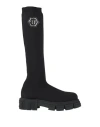 Philipp Plein Woman Boot Black Size 8 Textile Fibers, Leather In Black