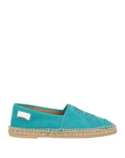 Philipp Plein Woman Espadrilles Turquoise Size 8 Leather In Blue