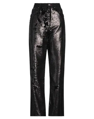 Philipp Plein Woman Jeans Black Size 28 Cotton, Polyester, Calfskin