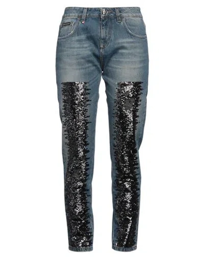 Philipp Plein Woman Jeans Blue Size 26 Cotton, Polyester