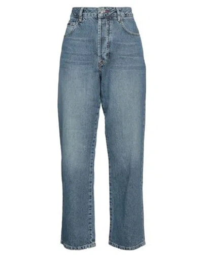 Philipp Plein Woman Jeans Blue Size 29 Cotton, Calfskin