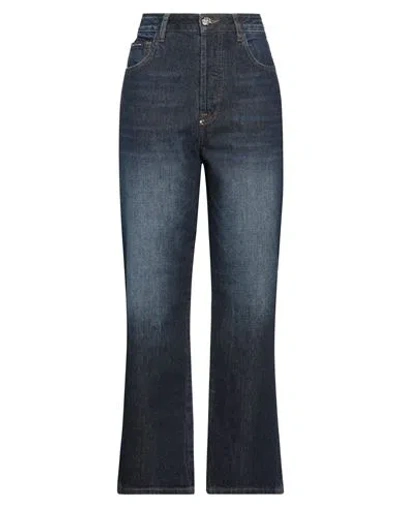 Philipp Plein Woman Denim Pants Blue Size 26 Cotton, Polyester, Calfskin