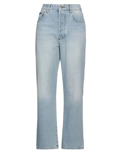 Philipp Plein Woman Jeans Blue Size 30 Cotton, Calfskin