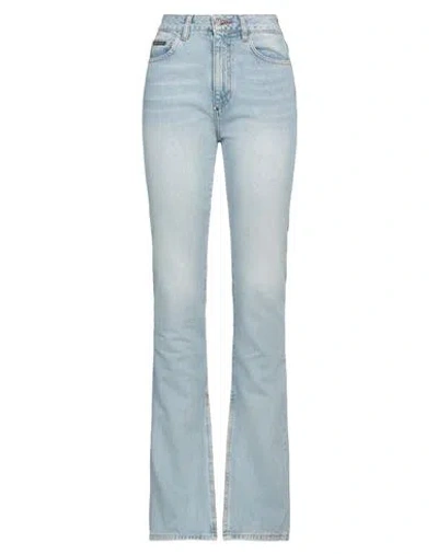 Philipp Plein Woman Jeans Blue Size 30 Cotton, Calfskin