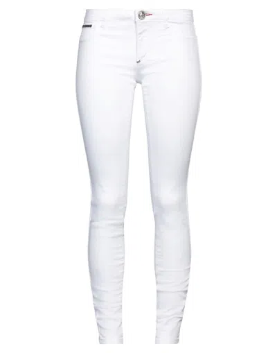 Philipp Plein Woman Jeans White Size 28 Cotton, Elastomultiester, Elastane