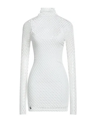 Philipp Plein Woman Mini Dress White Size M Nylon, Elastane