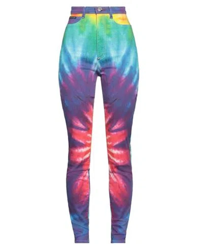 Philipp Plein Woman Pants Azure Size 28 Cotton, Elastomultiester, Elastane In Blue
