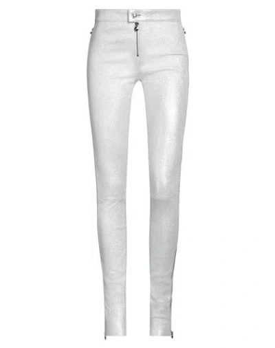 Philipp Plein Woman Pants Silver Size M Lambskin