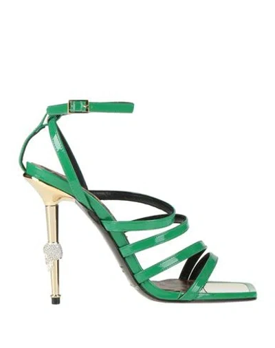 Philipp Plein Woman Sandals Light Green Size 8 Leather