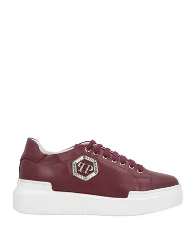Philipp Plein Woman Sneakers Burgundy Size 10 Leather In Red