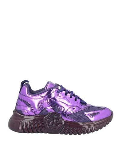 Philipp Plein Woman Sneakers Purple Size 8 Leather, Textile Fibers