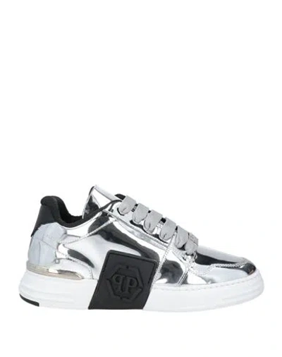 Philipp Plein Woman Sneakers Silver Size 8 Leather In Silver