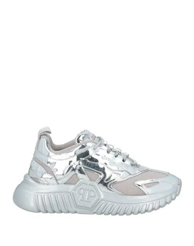 Philipp Plein Woman Sneakers Silver Size 8 Leather, Textile Fibers