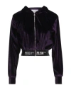 PHILIPP PLEIN PHILIPP PLEIN WOMAN SWEATSHIRT DARK PURPLE SIZE XS POLYESTER, ELASTANE, GLASS