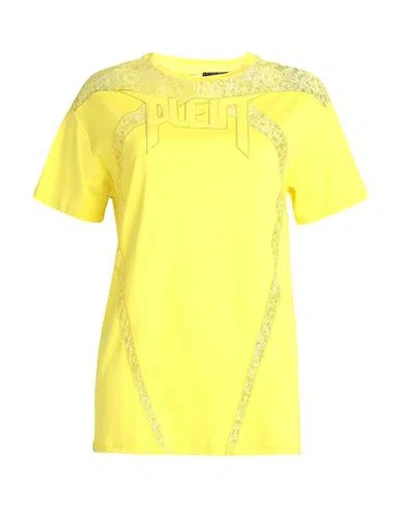 Philipp Plein Woman T-shirt Yellow Size Xs Cotton, Polyamide, Viscose, Polyester