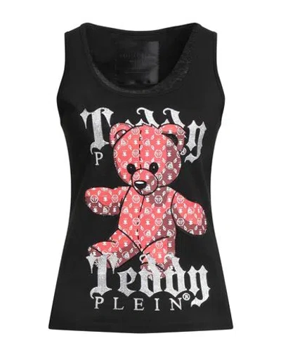 Philipp Plein Woman Tank Top Black Size S Cotton, Glass