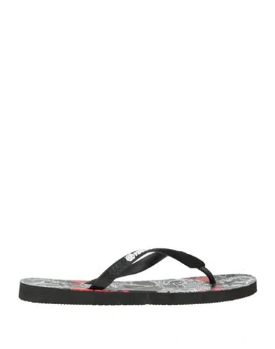 Philipp Plein Woman Toe Strap Sandals Black Size 12-13 Rubber