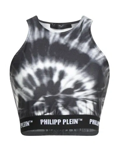 Philipp Plein Woman Top Black Size L Polyester, Elastane In Gray